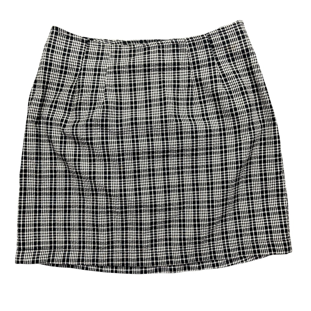 VTG Guess Plaid Mini Skirt High Waist 90s Hong‎ Kong Black White Sz 28 Fits 25"